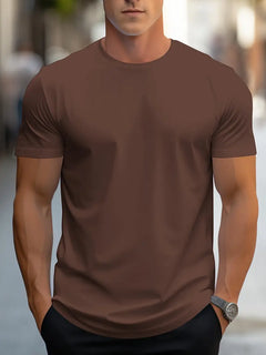 T-Shirt Basic Herren Rundhals Kurzarm in Dunkelbraun