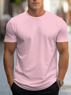 T-Shirt Basic Herren Rundhals Kurzarm in Rosa