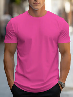 T-Shirt Basic Herren Rundhals Kurzarm in Dunkelrosa