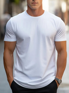 T-Shirt Basic Herren Rundhals Kurzarm in Weiß