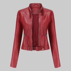 Lara | Damen Casual Gürtel Bikerlederjacke in Rot