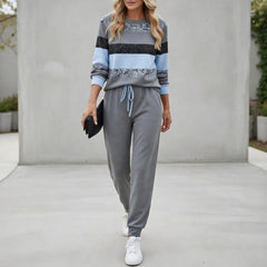 Fabiola - Gestreiftes Soft-Touch-Loungewear-Set in Blau