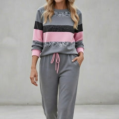 Fabiola - Gestreiftes Soft-Touch-Loungewear-Set in Rosa