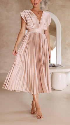 Alexis - Stilvolles Faltenkleid in CHAMPAGNER