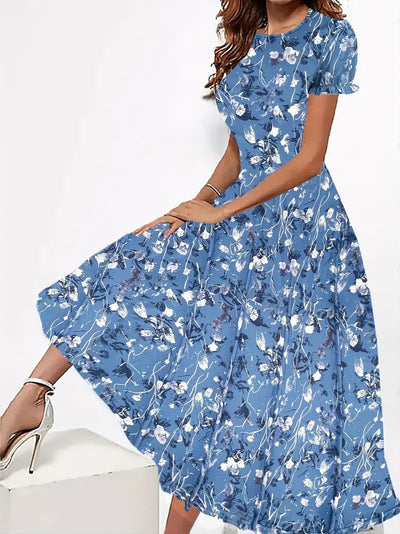 Tabea - Damen Kleid blumiger Rundhalsausschnitt, leichtes