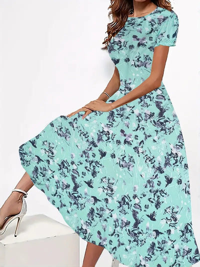 Tabea - Damen Kleid blumiger Rundhalsausschnitt, leichtes