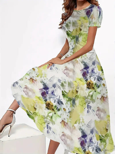 Tabea - Damen Kleid blumiger Rundhalsausschnitt, leichtes