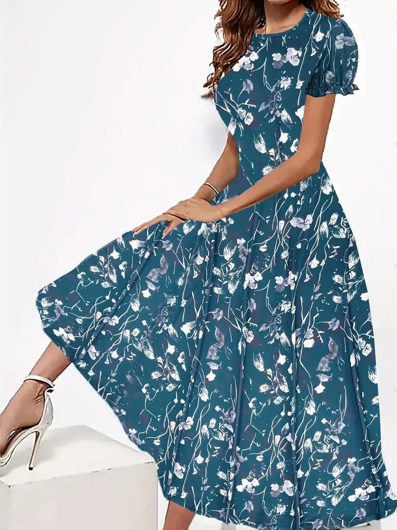 Tabea - Damen Kleid blumiger Rundhalsausschnitt, leichtes