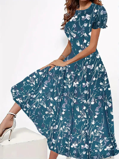 Tabea - Damen Kleid blumiger Rundhalsausschnitt, leichtes