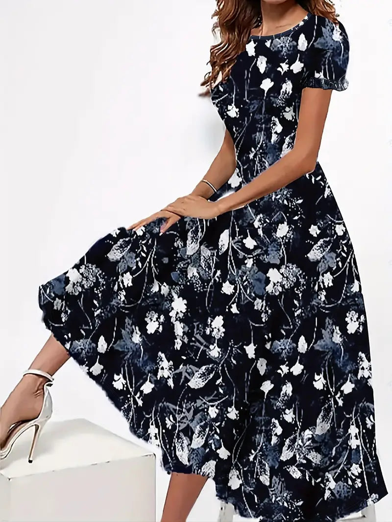 Tabea - Damen Kleid blumiger Rundhalsausschnitt, leichtes