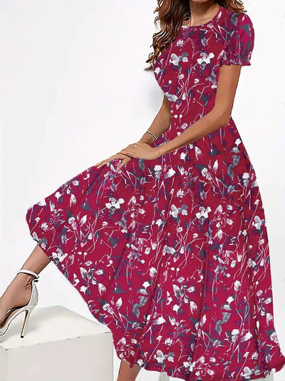 Tabea - Damen Kleid blumiger Rundhalsausschnitt, leichtes