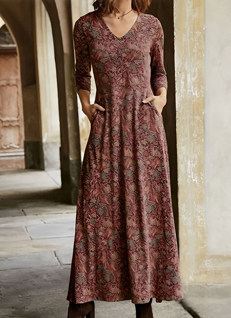 Tamara - Vintage Blumenkleid in Midi-Länge