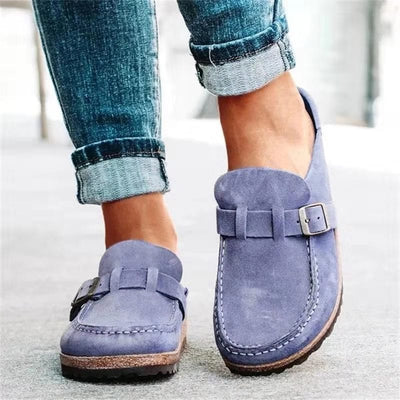 Tanja - Damen Sommer Wildleder Slip-on Clogs mit Schnallenstil