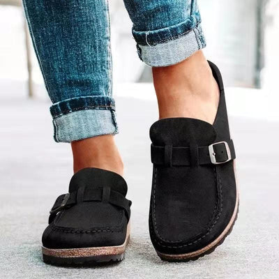 Tanja - Damen Sommer Wildleder Slip-on Clogs mit Schnallenstil