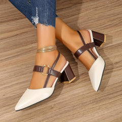 Tanja - Damenschuhe mit Absatz und Knöchelriemen in Beige