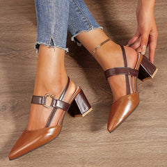Tanja - Damenschuhe mit Absatz und Knöchelriemen in Braun