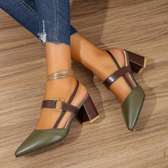 Tanja - Damenschuhe mit Absatz und Knöchelriemen in Olivgrün