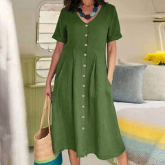 Tarelda - Damen Knopf-Front Midikleid in Grün