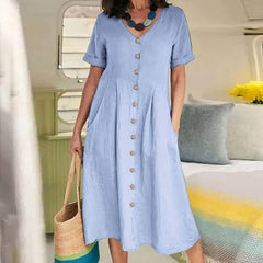 Tarelda - Damen Knopf-Front Midikleid in Hellblau