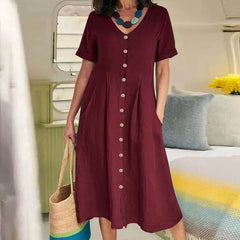Tarelda - Damen Knopf-Front Midikleid in Rot