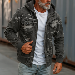 Tarnfarbene Cargo-Jacke mit Kapuze – Robuste und Funktionale Outdoor-Jacke in Grau