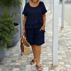 Sorella™ Set Mit Volant-Oberteil Und Shorts Mit Taschen in Dunkelblau