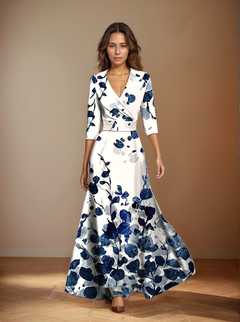 Annemarie® | Kleid mit Blumendruck in Weiß / Dunkelblau