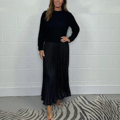 Lexenburg™ - Kleid mit Strukturiertem Strickpullover und Elegantem Plisseerock / Authentische Weiblichkeit mit Zeitgemäßem Touch! in Schwarz