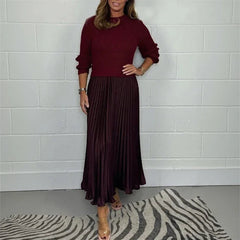 Lexenburg™ - Kleid mit Strukturiertem Strickpullover und Elegantem Plisseerock / Authentische Weiblichkeit mit Zeitgemäßem Touch! in Dunkelrot