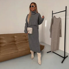 Winter Harmonie™ Grobstrick-Set mit Oversize-Bluse und Midirock / Die Schönheit des Winters in ihrer reinsten Form! in Grau