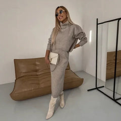 Winter Harmonie™ Grobstrick-Set mit Oversize-Bluse und Midirock / Die Schönheit des Winters in ihrer reinsten Form! in Kamel
