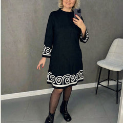 Iris™ Midikleid mit Mäander-Saum und ornamentierten Manschetten in Schwarz
