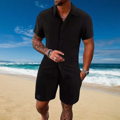 Gael™ Eisseide-Set mit Kurzarmhemd und verstellbaren Shorts in Schwarz
