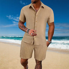 Gael™ Eisseide-Set mit Kurzarmhemd und verstellbaren Shorts in Khaki