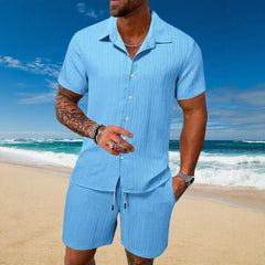 Gael™ Eisseide-Set mit Kurzarmhemd und verstellbaren Shorts in Hellblau