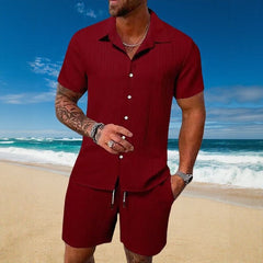 Gael™ Eisseide-Set mit Kurzarmhemd und verstellbaren Shorts in Bordeaux