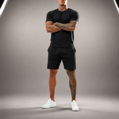 Bryan™ Basic-T-Shirt- und Shorts-Set mit Seitentaschen in Schwarz