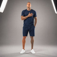 Bryan™ Basic-T-Shirt- und Shorts-Set mit Seitentaschen in Dunkelblau