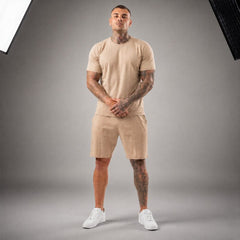 Bryan™ Basic-T-Shirt- und Shorts-Set mit Seitentaschen in Khaki