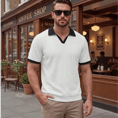 Windsor™ Polo Aus Strukturierter Strickware Mit Kontrastkragen in Weiß