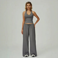 Lunary™ Set Mit Minimalistischem Top und Fließender Pantalonhose in Grau