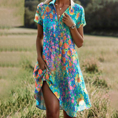 Tavina - Damen Boho Sommerkleid mit Print