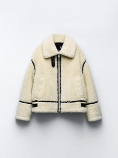 Teddyjacke aus Kunstfell für Damen – Elegante Winterjacke in Elfenbeinweiß