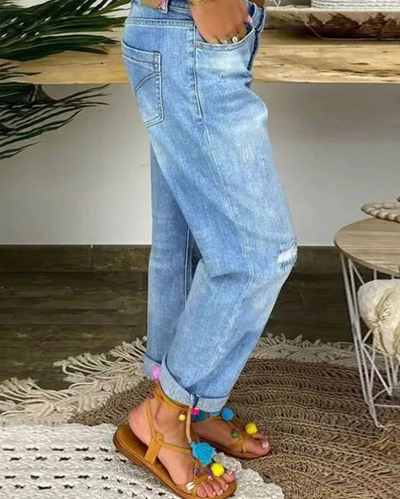 Telse - Damen-Jeans aus Denim mit Knopfverschluss