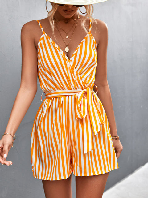 Tialine - Damen Wickel-Jumpsuit ohne Ärmel mit V-Ausschnitt