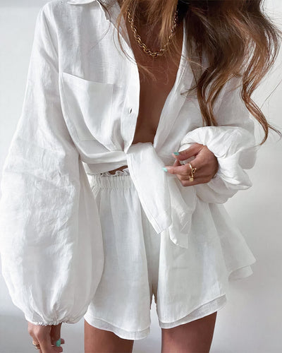 Tiriane - Elegantes Blusen und Shorts-Set mit Knopfleiste für Damen