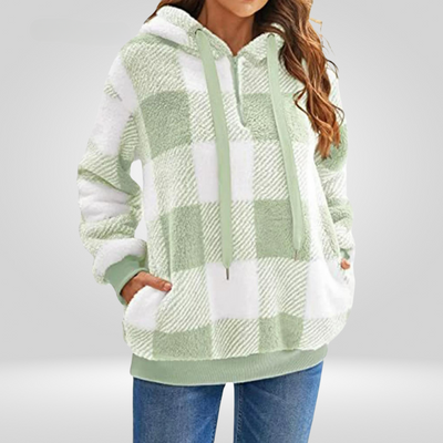 Damen Kapuzenpullover Mit Halbem Reißverschluss Und Karomuster | Strick