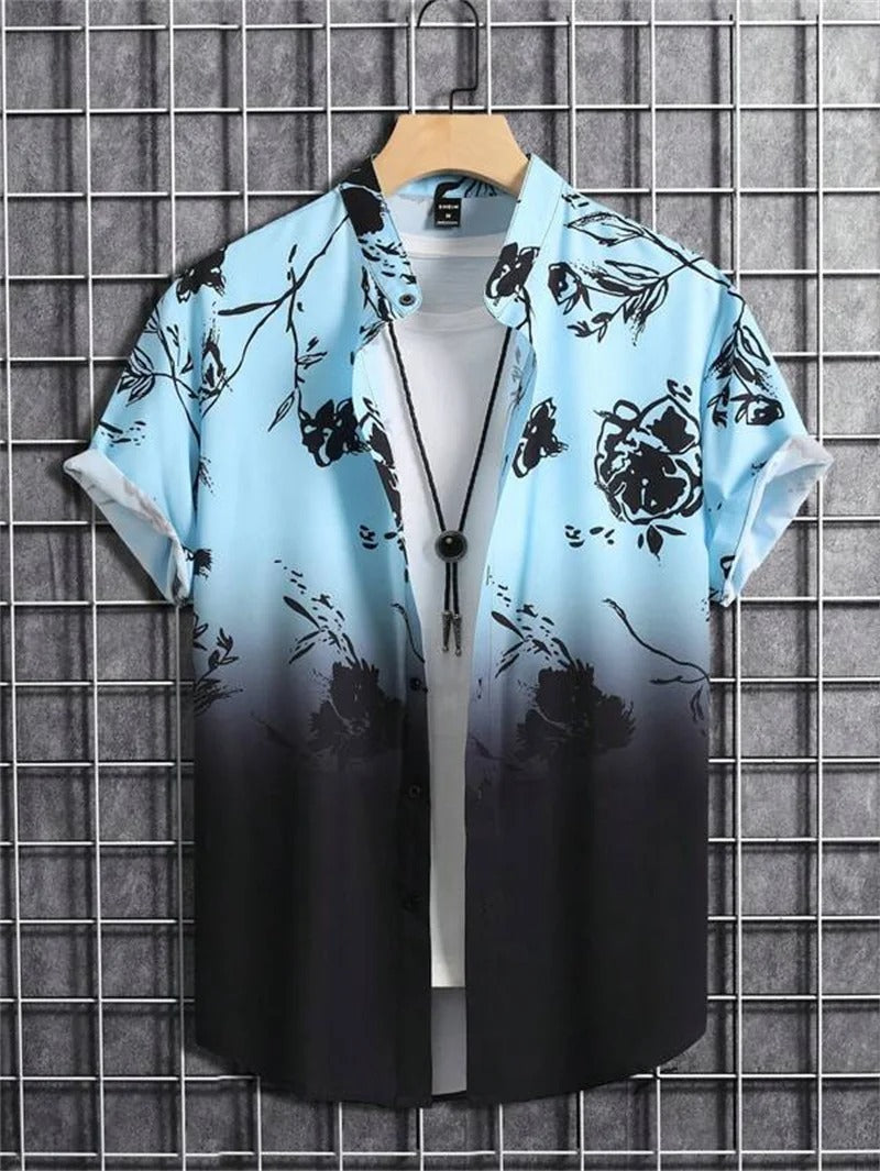 Titus - Herren Kurzarm-Hemd mit Knopfleiste und Print