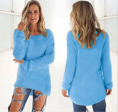 Laila - Flauschiger Strickpulli - Fuzzy-Pullover in Blau