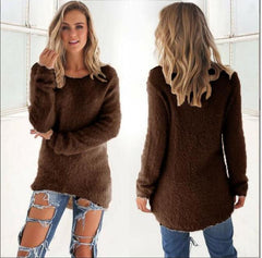 Laila - Flauschiger Strickpulli - Fuzzy-Pullover in Braun